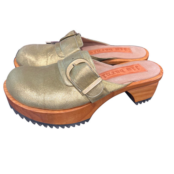 Jim Barnier Wooden Heel Clog Platform Sandals Green Distress Leather Size 11 New - Picture 5 of 9